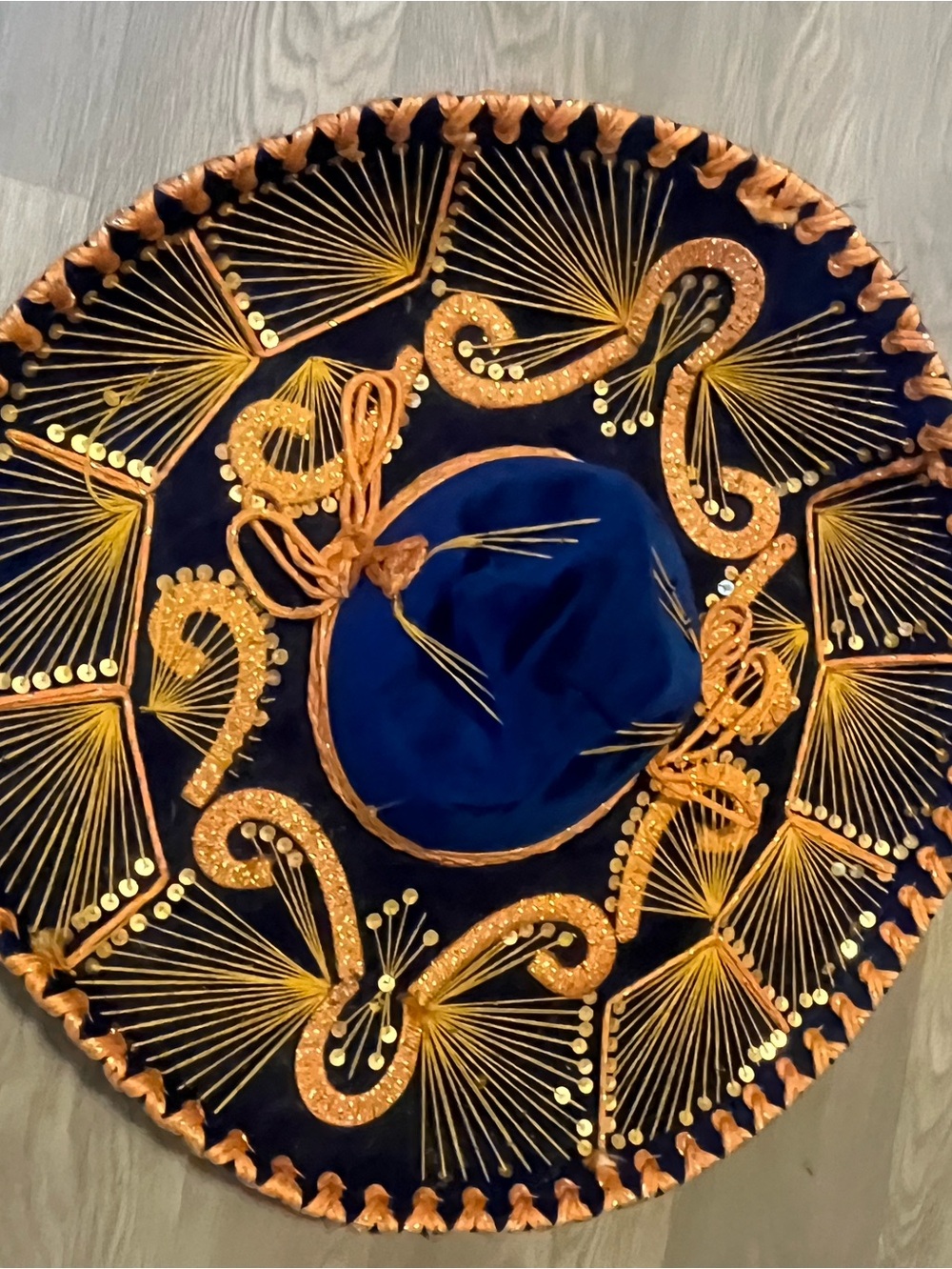 Navy and Gold Embroidered Decorative Sombrero - Home Accent